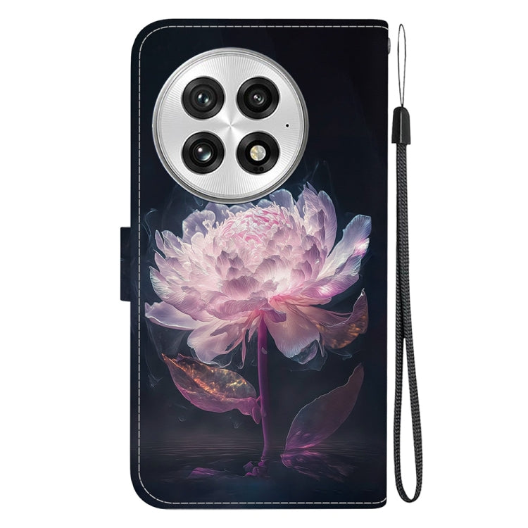 For OnePlus 13 Crystal Texture Colored Drawing Leather Phone Case(Purple Peony) - OnePlus Cases by buy2fix | Online Shopping UK | buy2fix