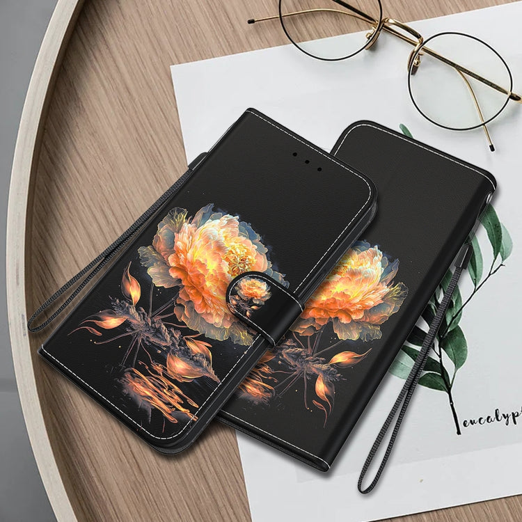 For Google Pixel 9 Pro Crystal Texture Colored Drawing Leather Phone Case(Gold Peony) by buy2fix