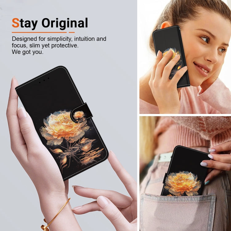 For Google Pixel 9 Pro Crystal Texture Colored Drawing Leather Phone Case(Gold Peony) by buy2fix