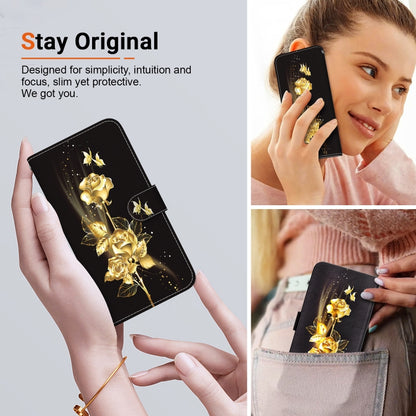 For Google Pixel 9 Pro Crystal Texture Colored Drawing Leather Phone Case(Gold Butterfly Rose) by buy2fix