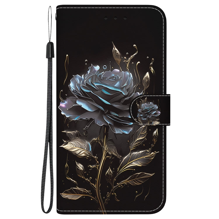 For Google Pixel 9 Pro Crystal Texture Colored Drawing Leather Phone Case(Black Rose) by buy2fix