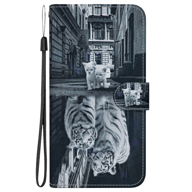 For Google Pixel 9 Pro Crystal Texture Colored Drawing Leather Phone Case(Cat Tiger Reflection) by buy2fix