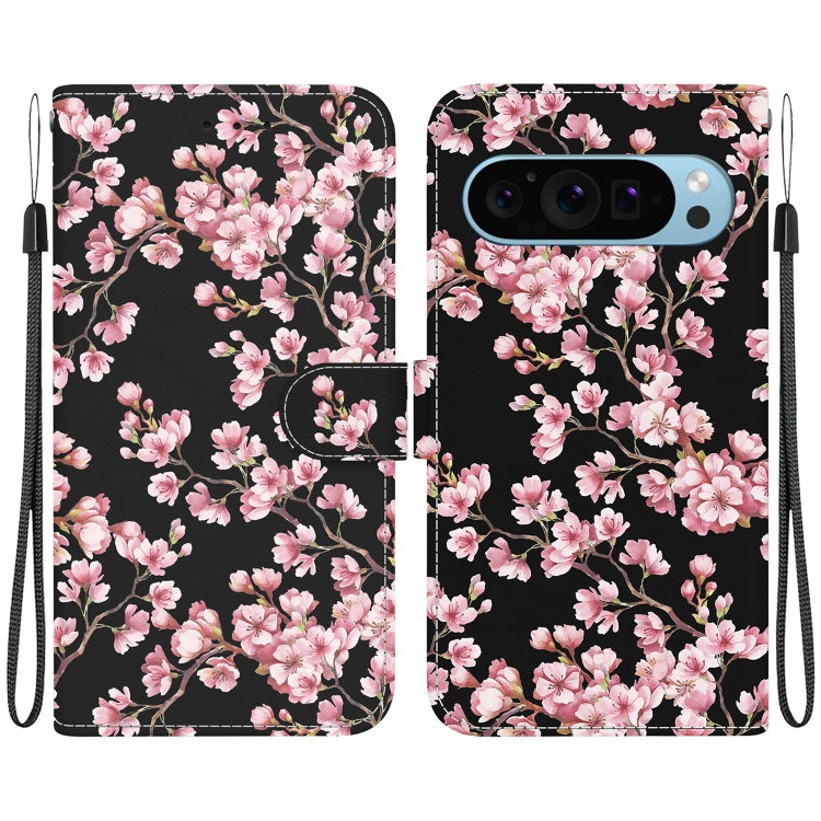 For Google Pixel 9 Pro Crystal Texture Colored Drawing Leather Phone Case(Plum Bossom) by buy2fix