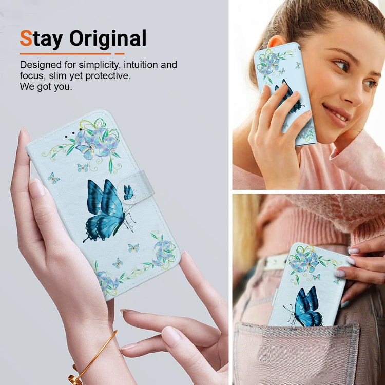 For Google Pixel 9 Pro Crystal Texture Colored Drawing Leather Phone Case(Blue Pansies) by buy2fix
