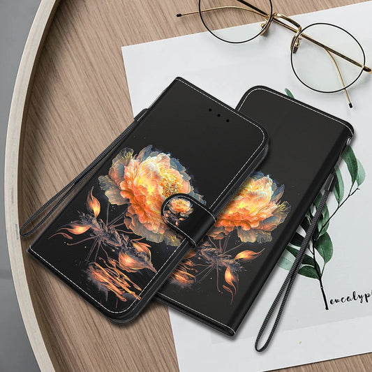 For Google Pixel 9 Crystal Texture Colored Drawing Leather Phone Case(Gold Peony) by buy2fix