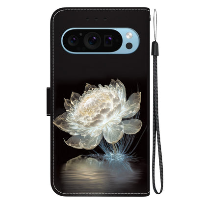 For Google Pixel 9 Crystal Texture Colored Drawing Leather Phone Case(Crystal Peony) by buy2fix
