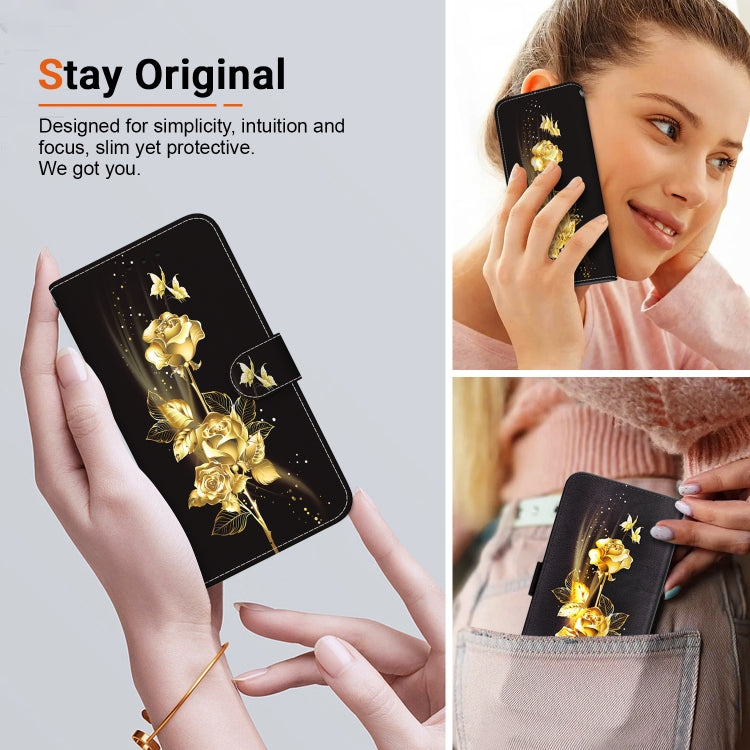 For Google Pixel 9 Crystal Texture Colored Drawing Leather Phone Case(Gold Butterfly Rose) by buy2fix