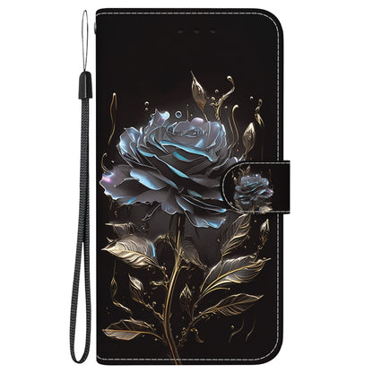 For Google Pixel 9 Crystal Texture Colored Drawing Leather Phone Case(Black Rose) by buy2fix