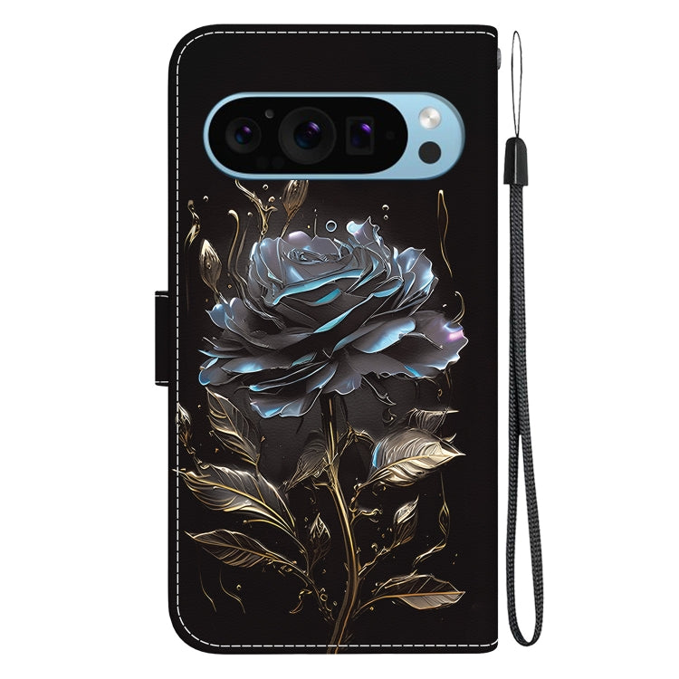 For Google Pixel 9 Crystal Texture Colored Drawing Leather Phone Case(Black Rose) by buy2fix