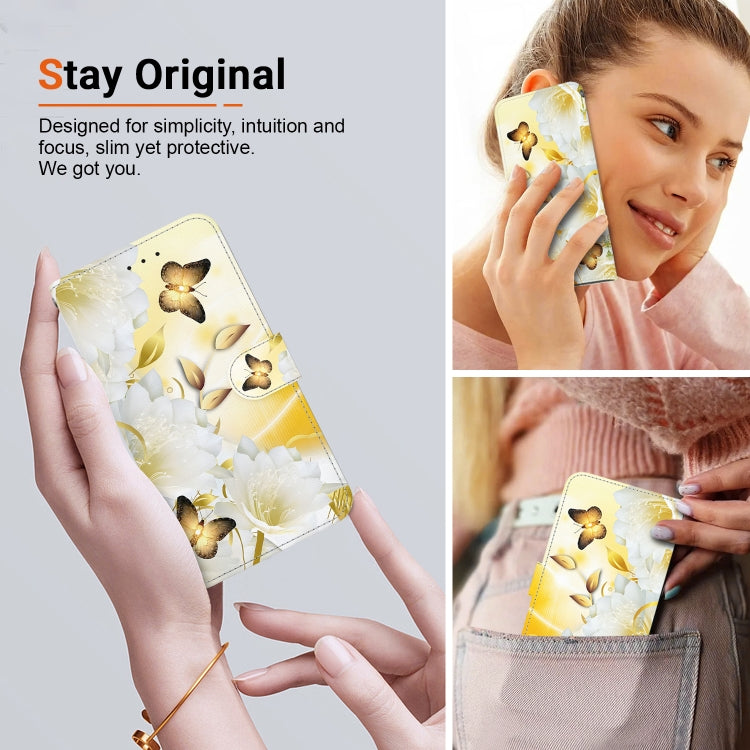 For Google Pixel 9 Crystal Texture Colored Drawing Leather Phone Case(Gold Butterfly Epiphyllum) by buy2fix