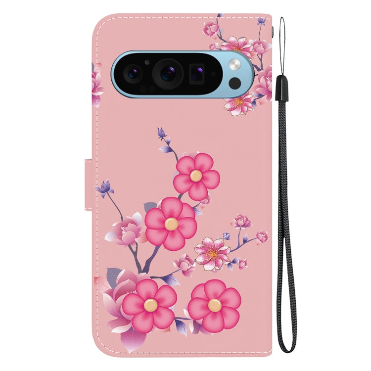 For Google Pixel 9 Crystal Texture Colored Drawing Leather Phone Case(Cherry Blossoms) by buy2fix