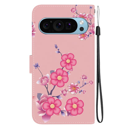 For Google Pixel 9 Crystal Texture Colored Drawing Leather Phone Case(Cherry Blossoms) by buy2fix