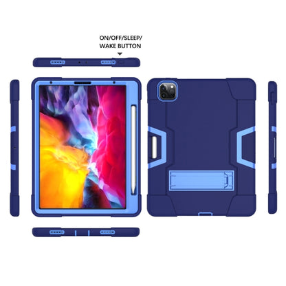 For iPad Pro 12.9 2021 / 2020 / 2019 Contrast Color Silicone + PC Protective Tablet Case with Holder(Navy Blue + Blue) - iPad Pro 12.9 (2020) Cases by buy2fix | Online Shopping UK | buy2fix