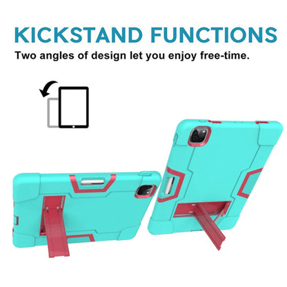 For iPad Pro 12.9 2021 / 2020 / 2019 Contrast Color Silicone + PC Protective Tablet Case with Holder(Mint Green + Rose Red) - iPad Pro 12.9 (2020) Cases by buy2fix | Online Shopping UK | buy2fix