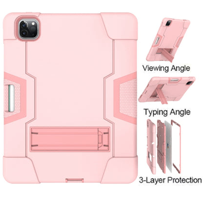 For iPad Pro 12.9 2021 / 2020 / 2019 Contrast Color Silicone + PC Protective Tablet Case with Holder(Rose Gold) - iPad Pro 12.9 (2020) Cases by buy2fix | Online Shopping UK | buy2fix