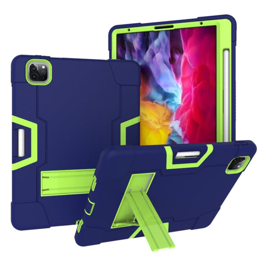 For iPad Pro 12.9 2021 / 2020 / 2019 Contrast Color Silicone + PC Protective Tablet Case with Holder(Navy Blue + Green) - iPad Pro 12.9 (2020) Cases by buy2fix | Online Shopping UK | buy2fix
