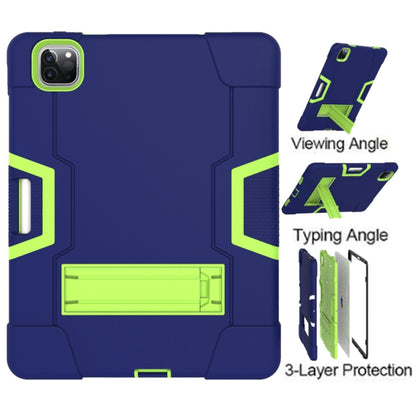 For iPad Pro 12.9 2021 / 2020 / 2019 Contrast Color Silicone + PC Protective Tablet Case with Holder(Navy Blue + Green) - iPad Pro 12.9 (2020) Cases by buy2fix | Online Shopping UK | buy2fix