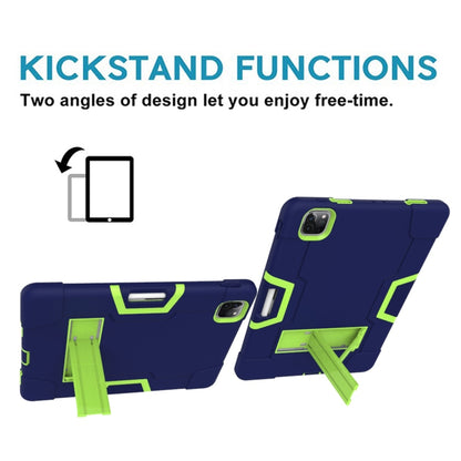 For iPad Pro 12.9 2021 / 2020 / 2019 Contrast Color Silicone + PC Protective Tablet Case with Holder(Navy Blue + Green) - iPad Pro 12.9 (2020) Cases by buy2fix | Online Shopping UK | buy2fix