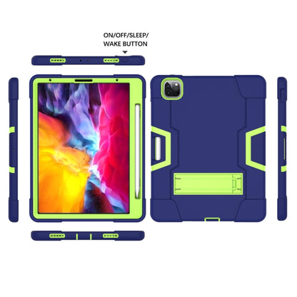 For iPad Pro 12.9 2021 / 2020 / 2019 Contrast Color Silicone + PC Protective Tablet Case with Holder(Navy Blue + Green) - iPad Pro 12.9 (2020) Cases by buy2fix | Online Shopping UK | buy2fix