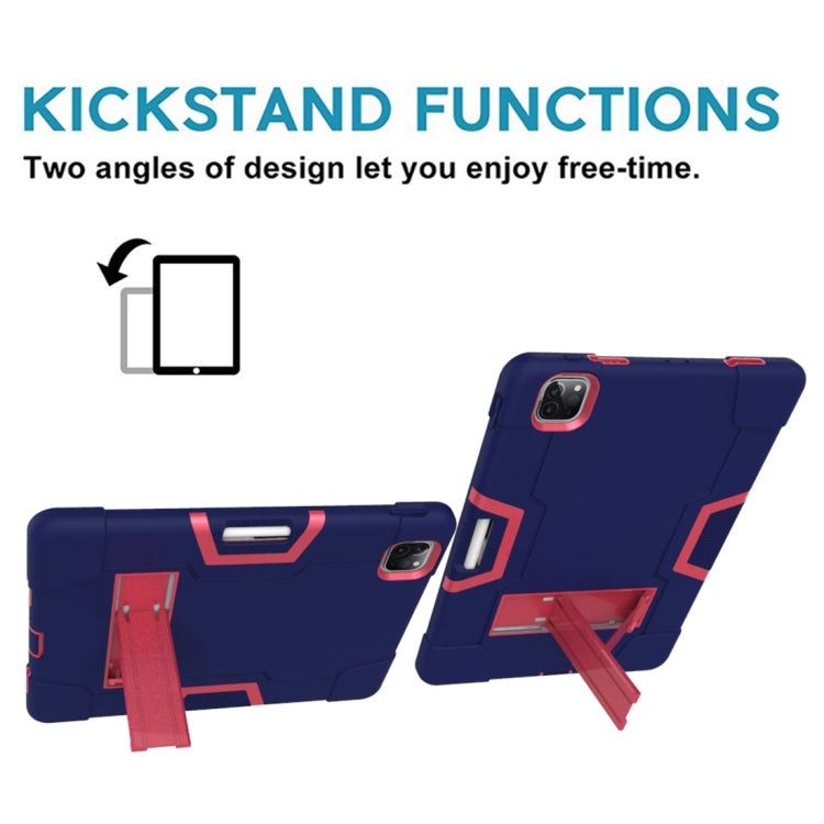 For iPad Pro 12.9 2021 / 2020 / 2019 Contrast Color Silicone + PC Protective Tablet Case with Holder(Navy Blue + Rose Red) - iPad Pro 12.9 (2020) Cases by buy2fix | Online Shopping UK | buy2fix