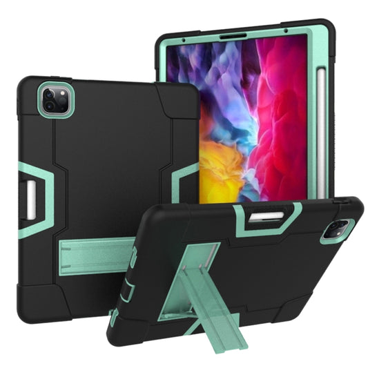 For iPad Pro 12.9 2021 / 2020 / 2019 Contrast Color Silicone + PC Protective Tablet Case with Holder(Black + Mint Green) - iPad Pro 12.9 (2020) Cases by buy2fix | Online Shopping UK | buy2fix