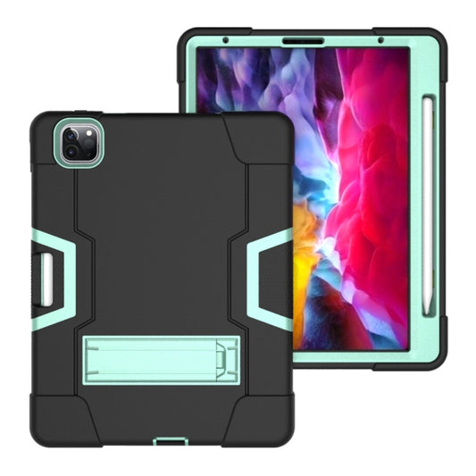 For iPad Pro 12.9 2021 / 2020 / 2019 Contrast Color Silicone + PC Protective Tablet Case with Holder(Black + Mint Green) - iPad Pro 12.9 (2020) Cases by buy2fix | Online Shopping UK | buy2fix