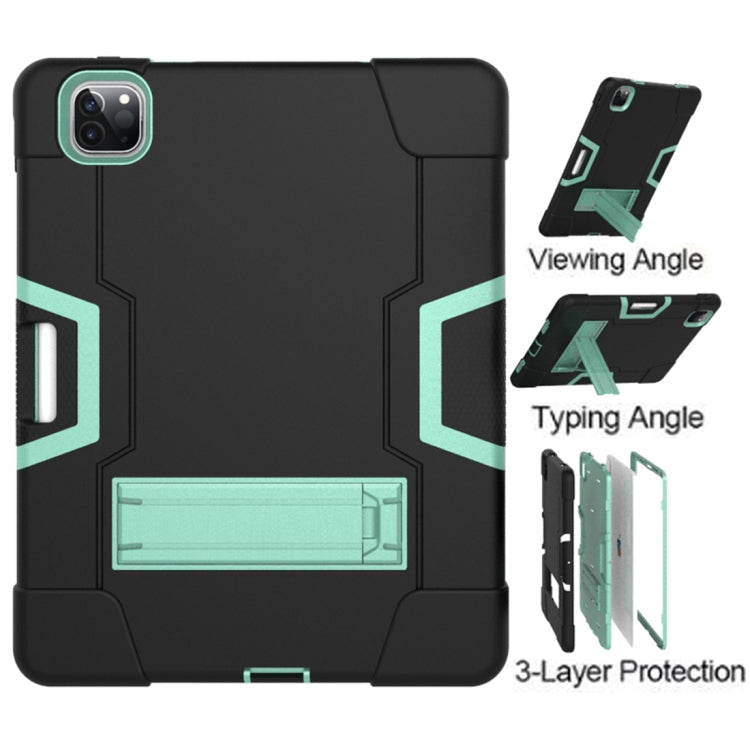 For iPad Pro 12.9 2021 / 2020 / 2019 Contrast Color Silicone + PC Protective Tablet Case with Holder(Black + Mint Green) - iPad Pro 12.9 (2020) Cases by buy2fix | Online Shopping UK | buy2fix