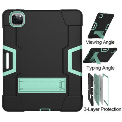 For iPad Pro 12.9 2021 / 2020 / 2019 Contrast Color Silicone + PC Protective Tablet Case with Holder(Black + Mint Green) - iPad Pro 12.9 (2020) Cases by buy2fix | Online Shopping UK | buy2fix