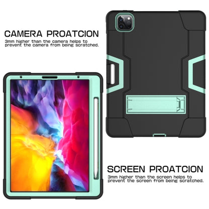 For iPad Pro 12.9 2021 / 2020 / 2019 Contrast Color Silicone + PC Protective Tablet Case with Holder(Black + Mint Green) - iPad Pro 12.9 (2020) Cases by buy2fix | Online Shopping UK | buy2fix