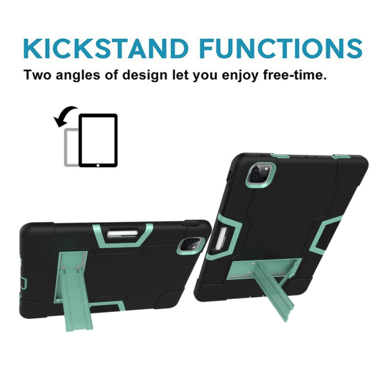 For iPad Pro 12.9 2021 / 2020 / 2019 Contrast Color Silicone + PC Protective Tablet Case with Holder(Black + Mint Green) - iPad Pro 12.9 (2020) Cases by buy2fix | Online Shopping UK | buy2fix