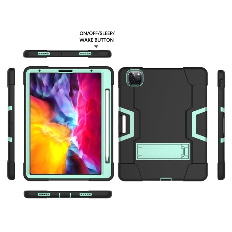 For iPad Pro 12.9 2021 / 2020 / 2019 Contrast Color Silicone + PC Protective Tablet Case with Holder(Black + Mint Green) - iPad Pro 12.9 (2020) Cases by buy2fix | Online Shopping UK | buy2fix