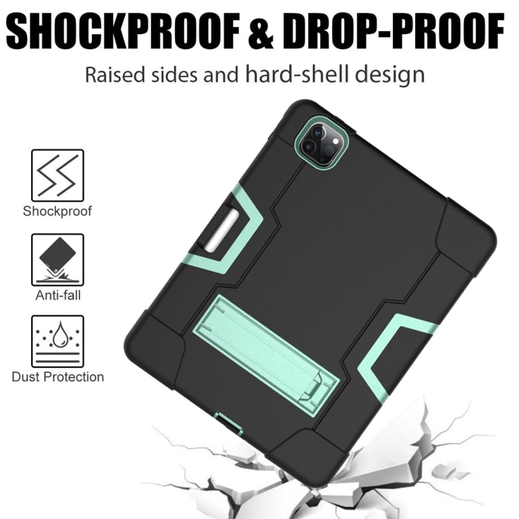 For iPad Pro 12.9 2021 / 2020 / 2019 Contrast Color Silicone + PC Protective Tablet Case with Holder(Black + Mint Green) - iPad Pro 12.9 (2020) Cases by buy2fix | Online Shopping UK | buy2fix