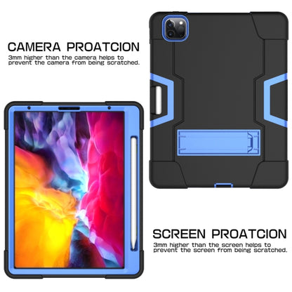 For iPad Pro 12.9 2021 / 2020 / 2019 Contrast Color Silicone + PC Protective Tablet Case with Holder(Black + Blue) - iPad Pro 12.9 (2020) Cases by buy2fix | Online Shopping UK | buy2fix