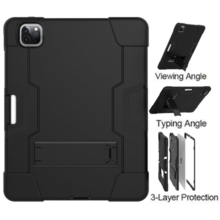 For iPad Pro 12.9 2021 / 2020 / 2019 Contrast Color Silicone + PC Protective Tablet Case with Holder(Black) - iPad Pro 12.9 (2020) Cases by buy2fix | Online Shopping UK | buy2fix