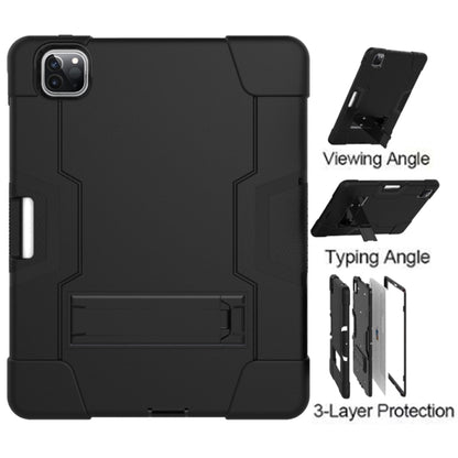 For iPad Pro 12.9 2021 / 2020 / 2019 Contrast Color Silicone + PC Protective Tablet Case with Holder(Black) - iPad Pro 12.9 (2020) Cases by buy2fix | Online Shopping UK | buy2fix