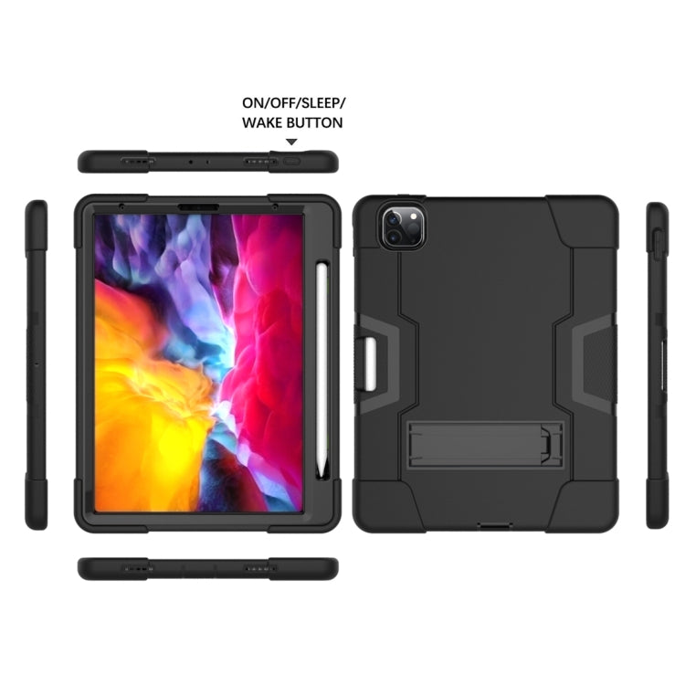For iPad Pro 12.9 2021 / 2020 / 2019 Contrast Color Silicone + PC Protective Tablet Case with Holder(Black) - iPad Pro 12.9 (2020) Cases by buy2fix | Online Shopping UK | buy2fix