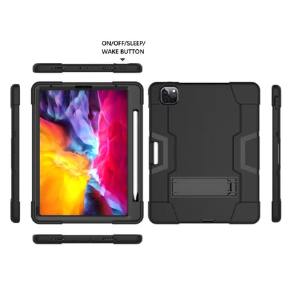 For iPad Pro 12.9 2021 / 2020 / 2019 Contrast Color Silicone + PC Protective Tablet Case with Holder(Black) - iPad Pro 12.9 (2020) Cases by buy2fix | Online Shopping UK | buy2fix