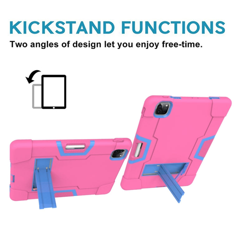 For iPad Pro 12.9 2021 / 2020 / 2019 Contrast Color Silicone + PC Protective Tablet Case with Holder(Rose Red + Blue) - iPad Pro 12.9 (2020) Cases by buy2fix | Online Shopping UK | buy2fix
