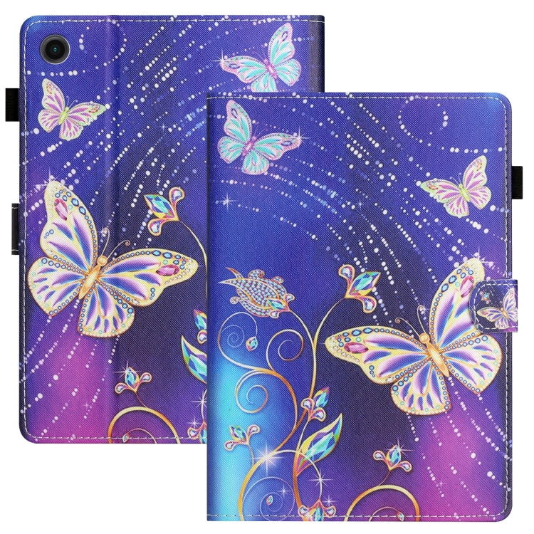 For Samsung Galaxy Tab A9 Coloured Drawing Stitching Smart PU Tablet Case with Sleep / Wake-up Function(Butterfly) - Galaxy Tab A9 by buy2fix | Online Shopping UK | buy2fix