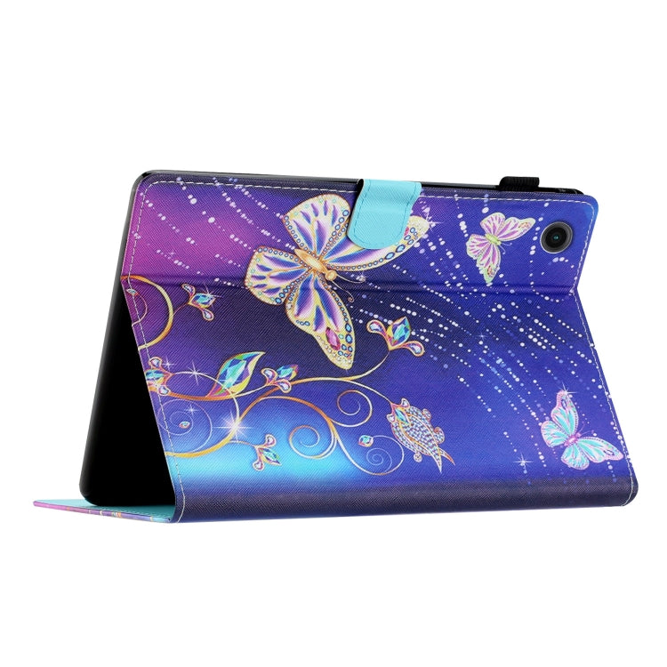 For Samsung Galaxy Tab A9 Coloured Drawing Stitching Smart PU Tablet Case with Sleep / Wake-up Function(Butterfly) - Galaxy Tab A9 by buy2fix | Online Shopping UK | buy2fix