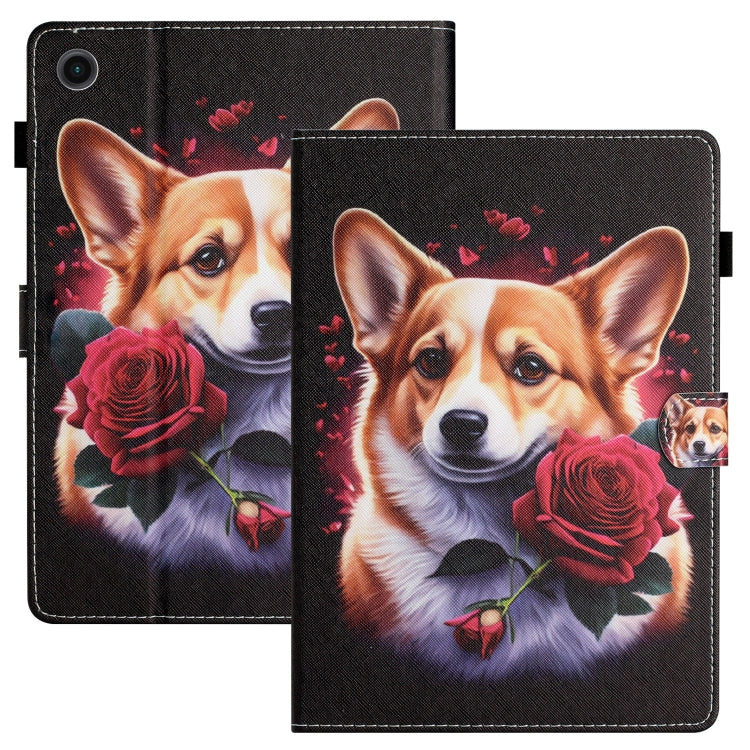 For Samsung Galaxy Tab A9 Coloured Drawing Stitching Smart PU Tablet Case with Sleep / Wake-up Function(Corgi) - Galaxy Tab A9 by buy2fix | Online Shopping UK | buy2fix