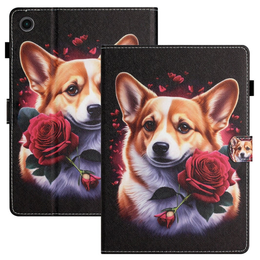 For Samsung Galaxy Tab A9 Coloured Drawing Stitching Smart PU Tablet Case with Sleep / Wake-up Function(Corgi) - Galaxy Tab A9 by buy2fix | Online Shopping UK | buy2fix