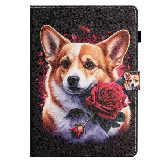 For Samsung Galaxy Tab A9 Coloured Drawing Stitching Smart PU Tablet Case with Sleep / Wake-up Function(Corgi) - Galaxy Tab A9 by buy2fix | Online Shopping UK | buy2fix