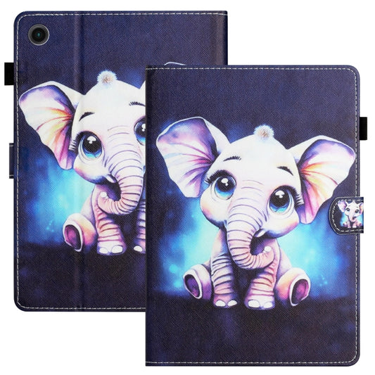 For Samsung Galaxy Tab A9 Coloured Drawing Stitching Smart PU Tablet Case with Sleep / Wake-up Function(Elephant) - Galaxy Tab A9 by buy2fix | Online Shopping UK | buy2fix
