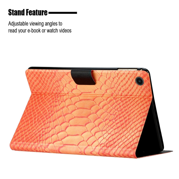 For Samsung Galaxy Tab A9 Solid Color Crocodile Texture Smart PU Tablet Case with Sleep / Wake-up Function(Orange) - Galaxy Tab A9 by buy2fix | Online Shopping UK | buy2fix