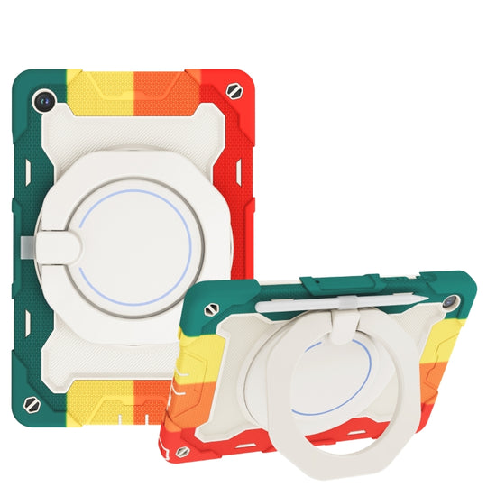 For Samsung Galaxy Tab A11+ / A9+ Armor Portable Rotating Ring Holder Silicone Tablet Case(Colorful Red)