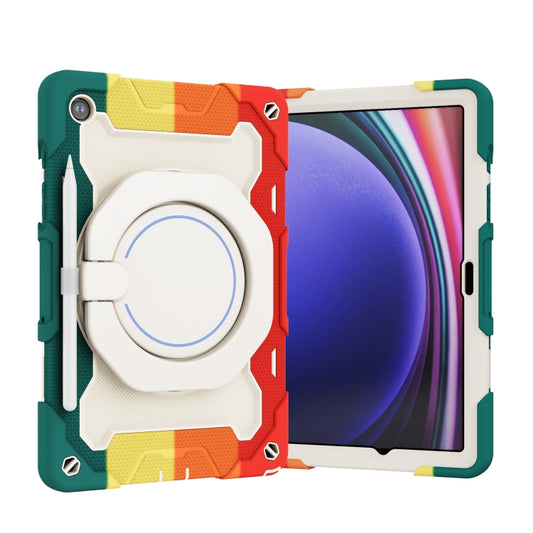 For Samsung Galaxy Tab A9+ Armor Portable Rotating Ring Holder Silicone Tablet Case(Colorful Red) - Galaxy Tab S9 Cases by buy2fix | Online Shopping UK | buy2fix
