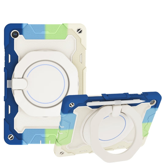 For Samsung Galaxy Tab A11+ / A9+ Armor Portable Rotating Ring Holder Silicone Tablet Case(Colorful Blue)