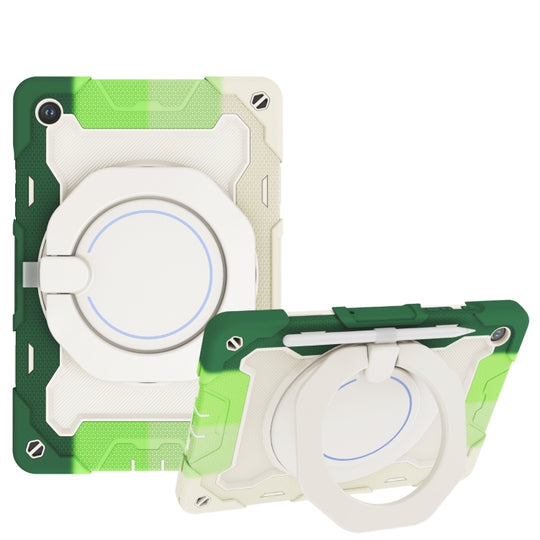 For Samsung Galaxy Tab A11+ / A9+ Armor Portable Rotating Ring Holder Silicone Tablet Case(Colorful Green)
