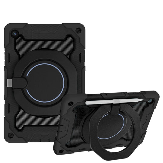 For Samsung Galaxy Tab A11+ / A9+ Armor Portable Rotating Ring Holder Silicone Tablet Case(Black)